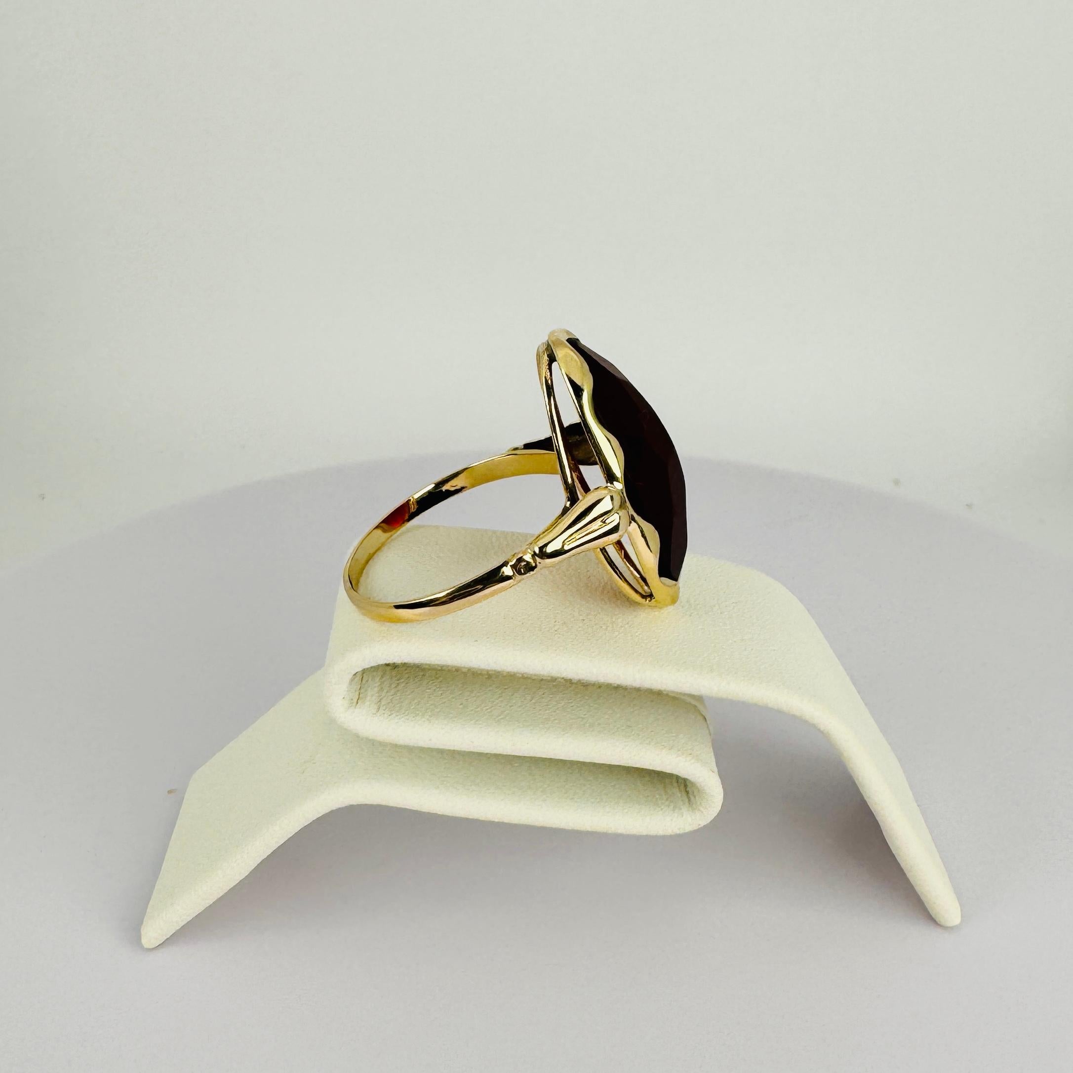 Bague solitaire en or jaune 14k avec cabochon de cornaline ovale facetté 8 carats en vente 6