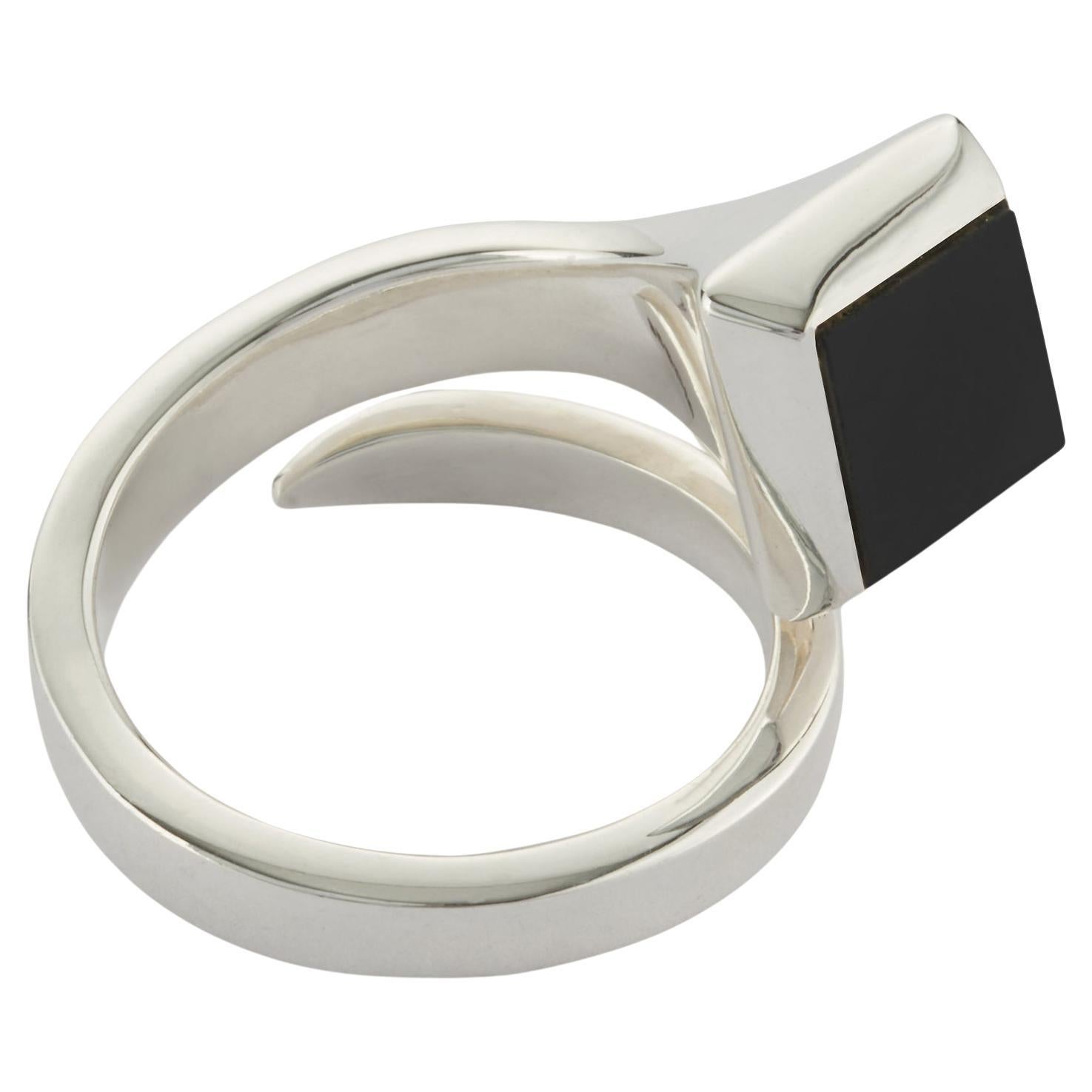 Solitaire Ring in Sterling Silver with Black Onyx For Sale