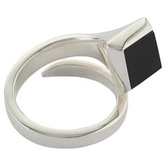 Solitaire Ring in Sterling Silver with Black Onyx