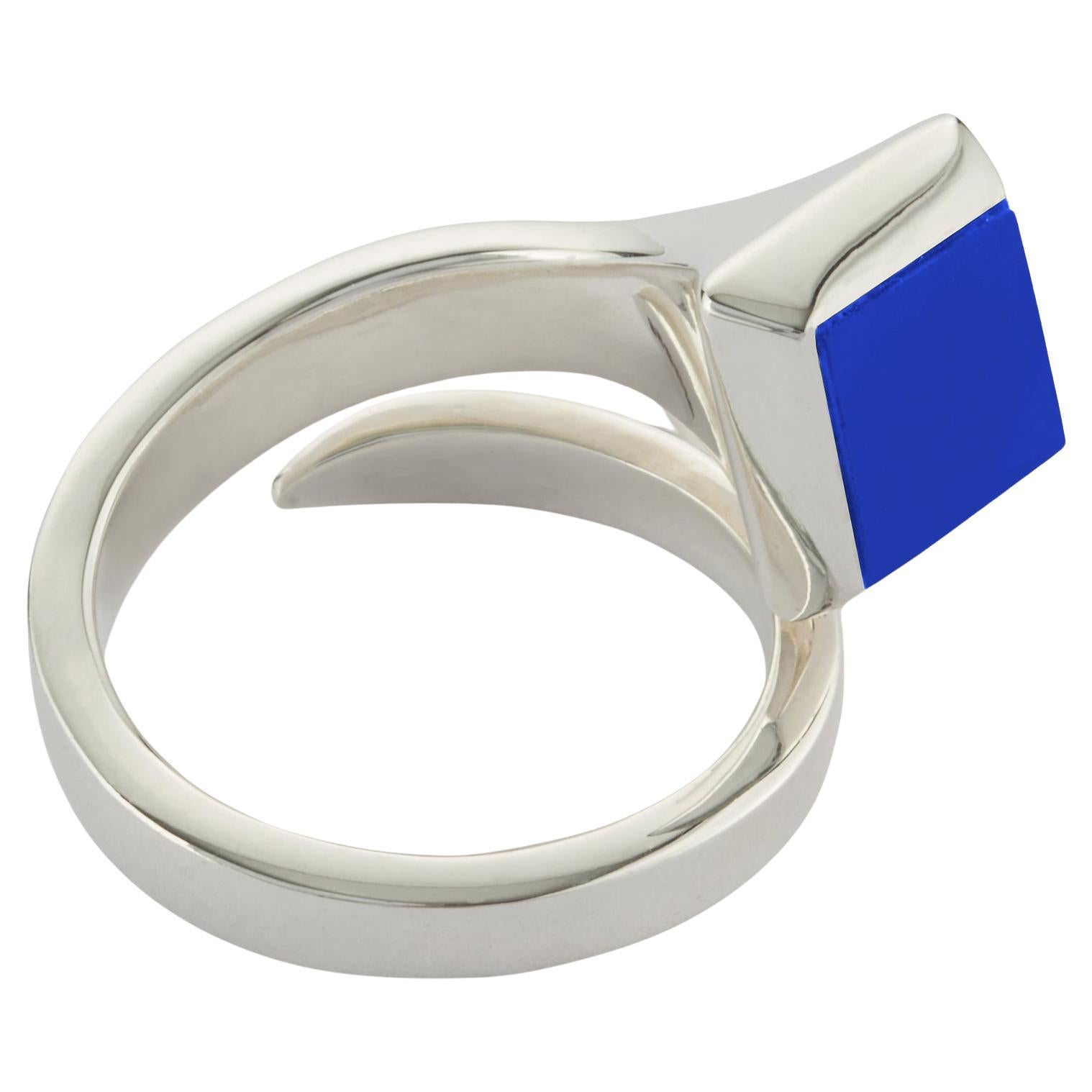 Solitaire Ring In Sterling Silver With Lapis Lazuli For Sale