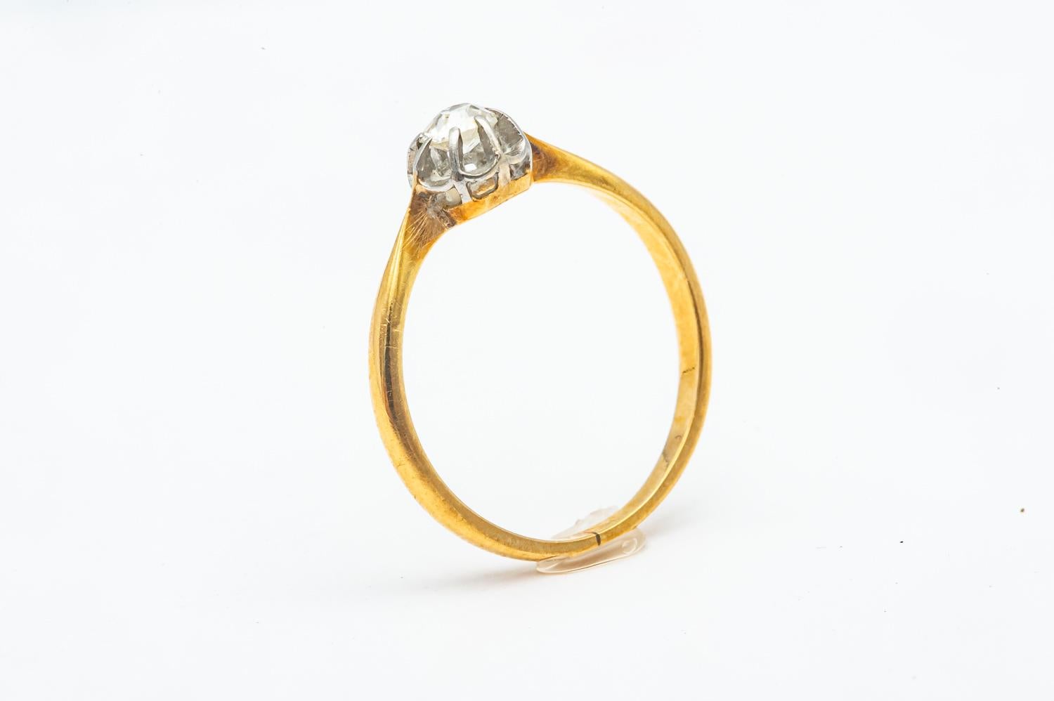 Artisan Solitaire Ring in Yellow Gold and 18 Karat White Gold with a Diamond For Sale