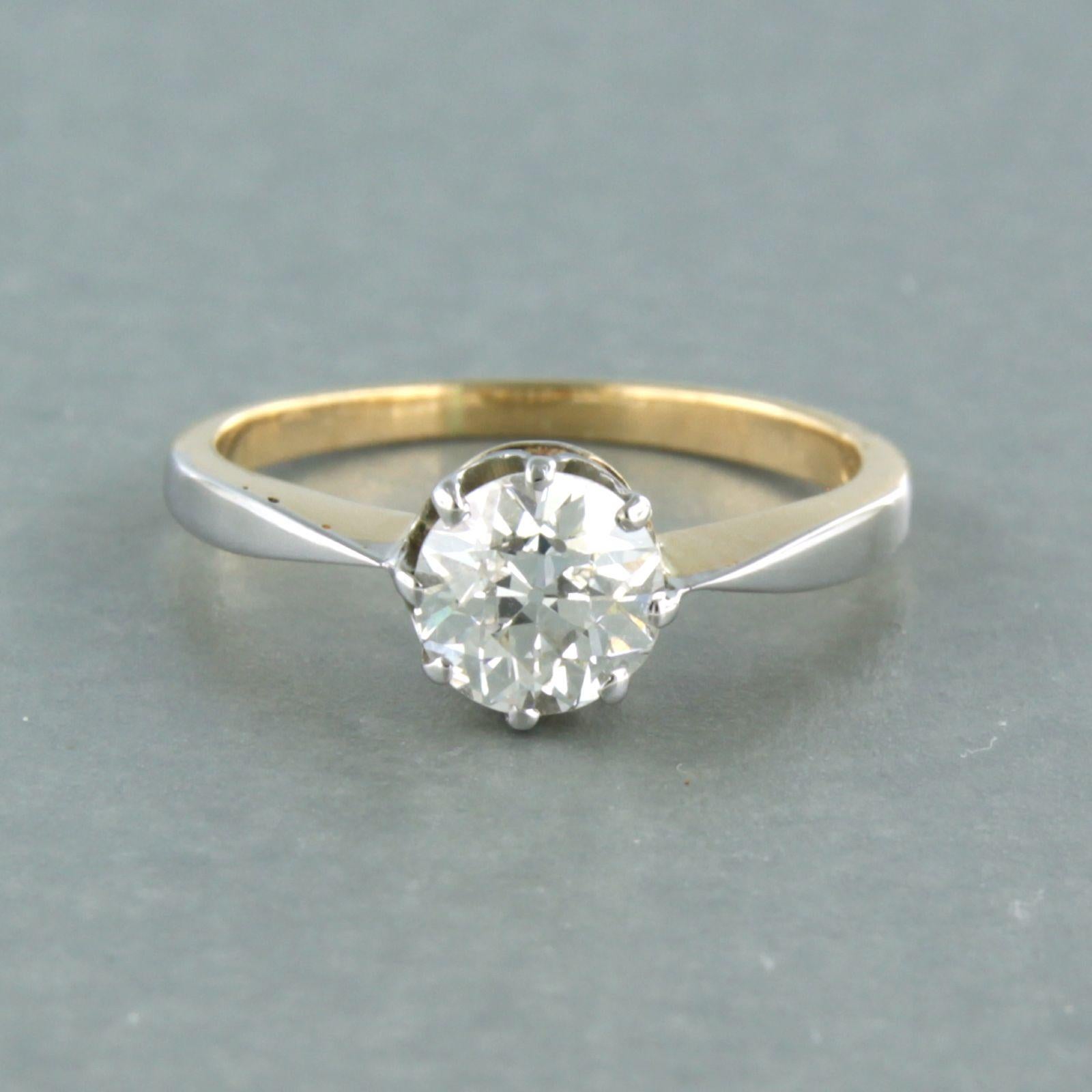 14k bicolor gold solitaire ring set with old mine cut diamond. 1.00ct - I - SI2 - ring size U.S. 5 - EU. 15.75 (49)

detailed description:

the top of the ring is 6.7 mm wide by 6.0 mm high

weight 2.6 grams

ring size US 5 - EU. 15.75 (49), ring