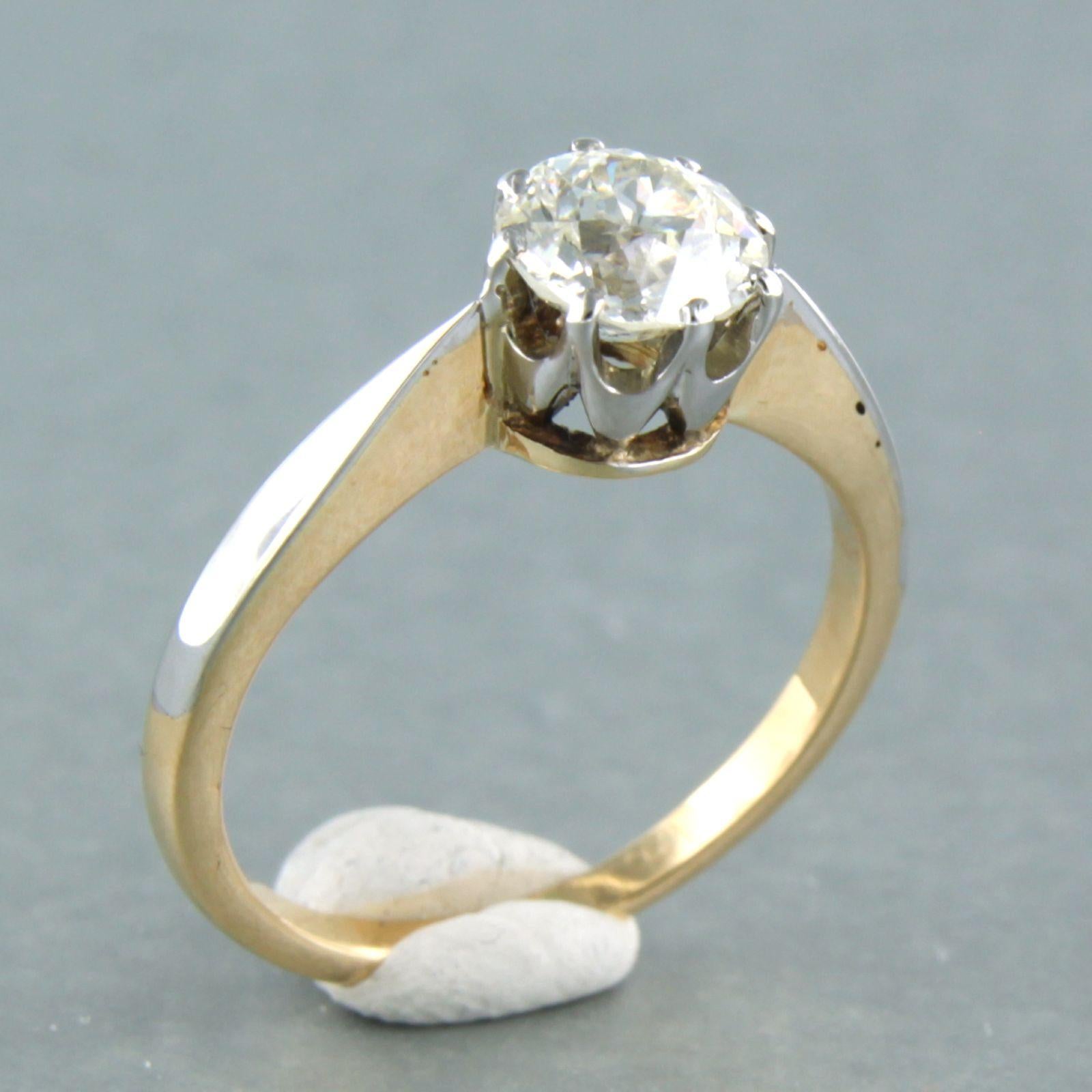 Early Victorian Solitaire ring set with old mine cut diamond up to 1.00ct 14k bicolour gold For Sale