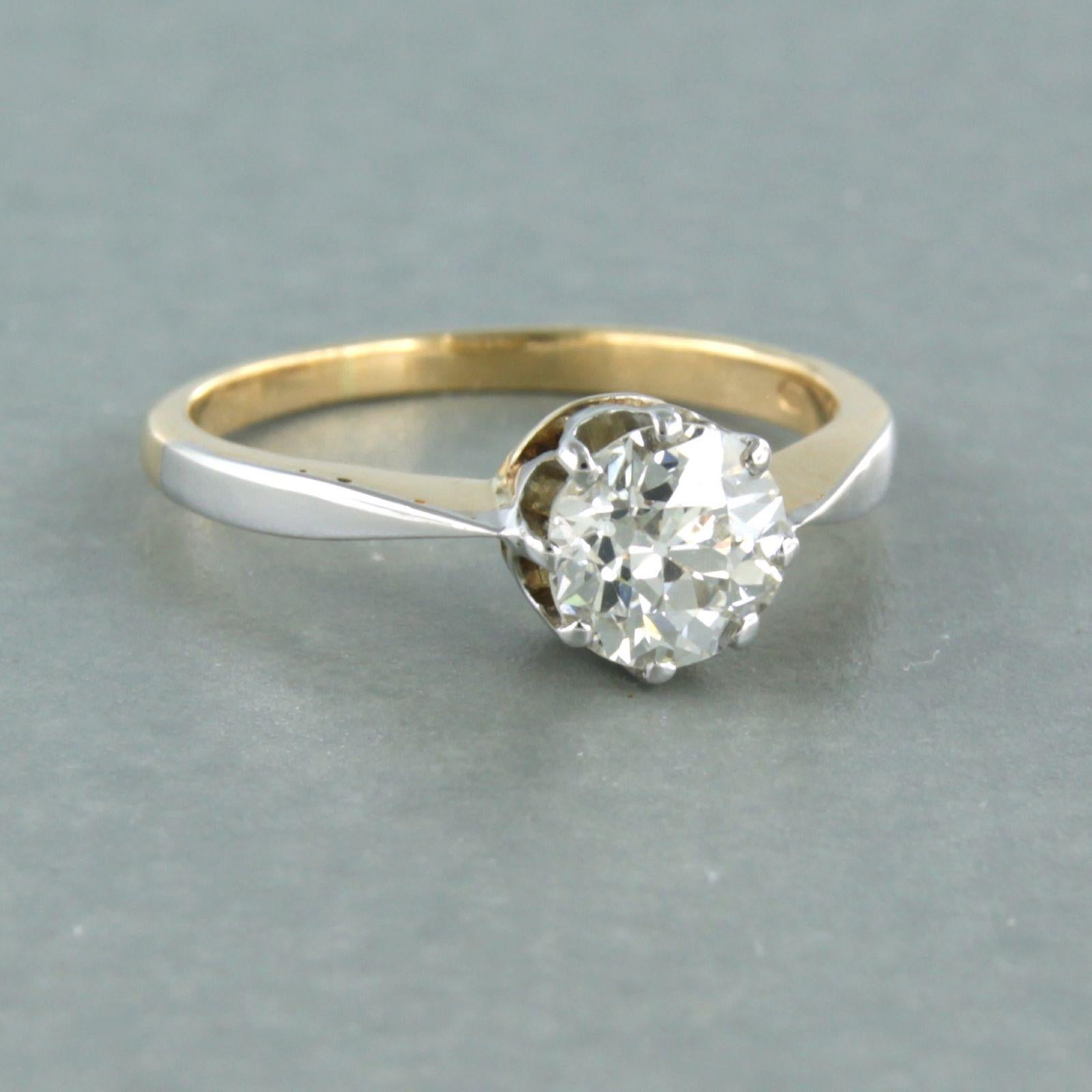 Old Mine Cut Solitaire ring set with old mine cut diamond up to 1.00ct 14k bicolour gold For Sale