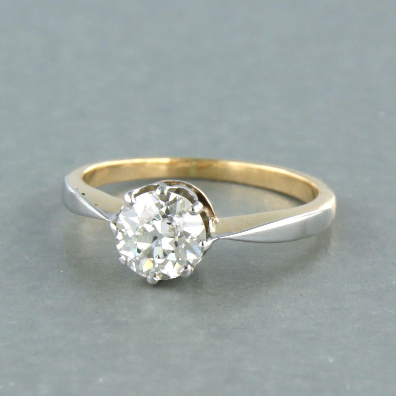 Bague solitaire en or bicolore 14 carats sertie de diamants taille vieille mine jusqu'à 1,00 carat Excellent état - En vente à The Hague, ZH