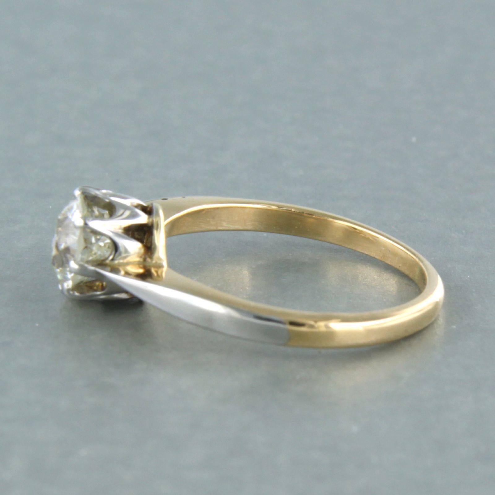 Bague solitaire en or bicolore 14 carats sertie de diamants taille vieille mine jusqu'à 1,00 carat Pour femmes en vente