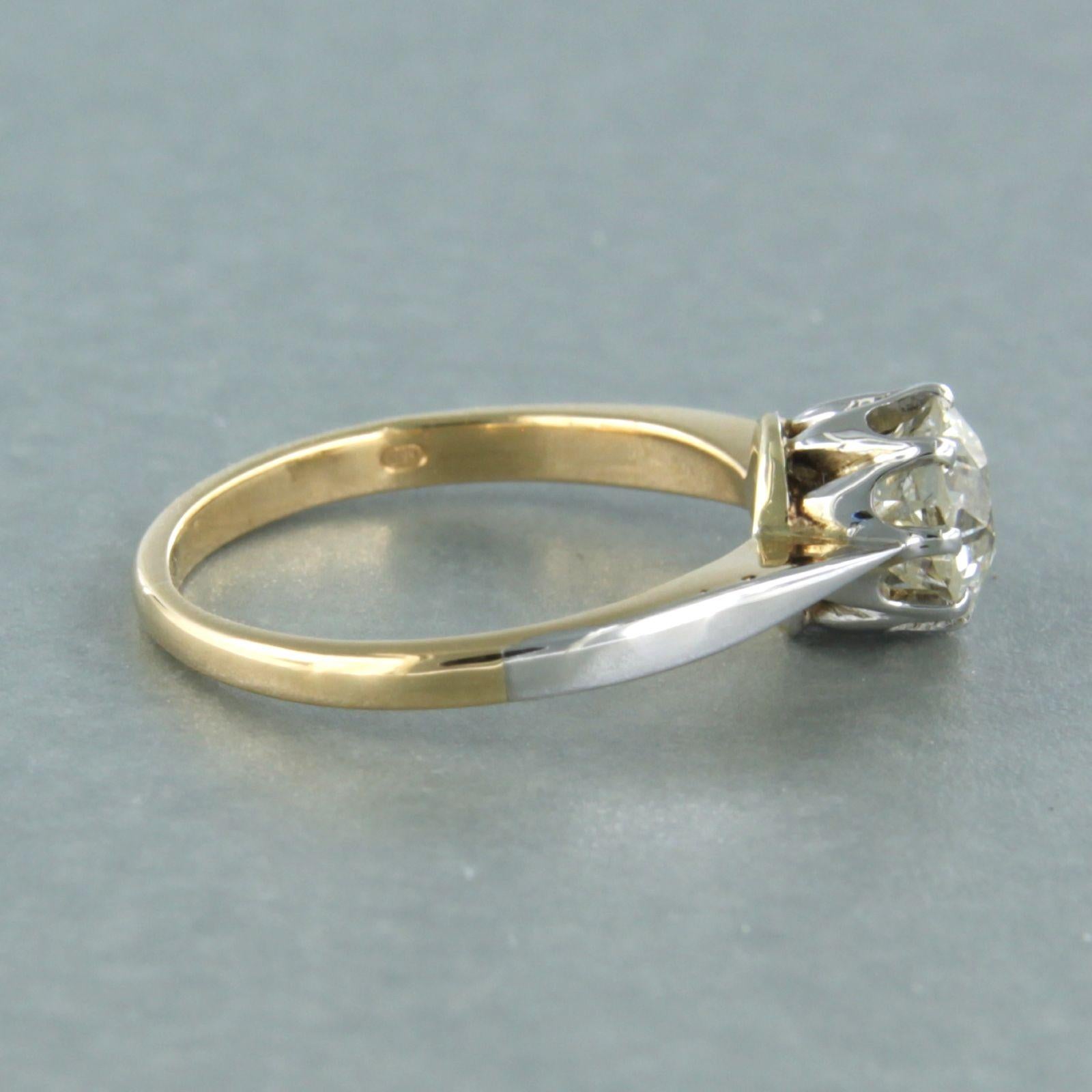 Bague solitaire en or bicolore 14 carats sertie de diamants taille vieille mine jusqu'à 1,00 carat en vente 1