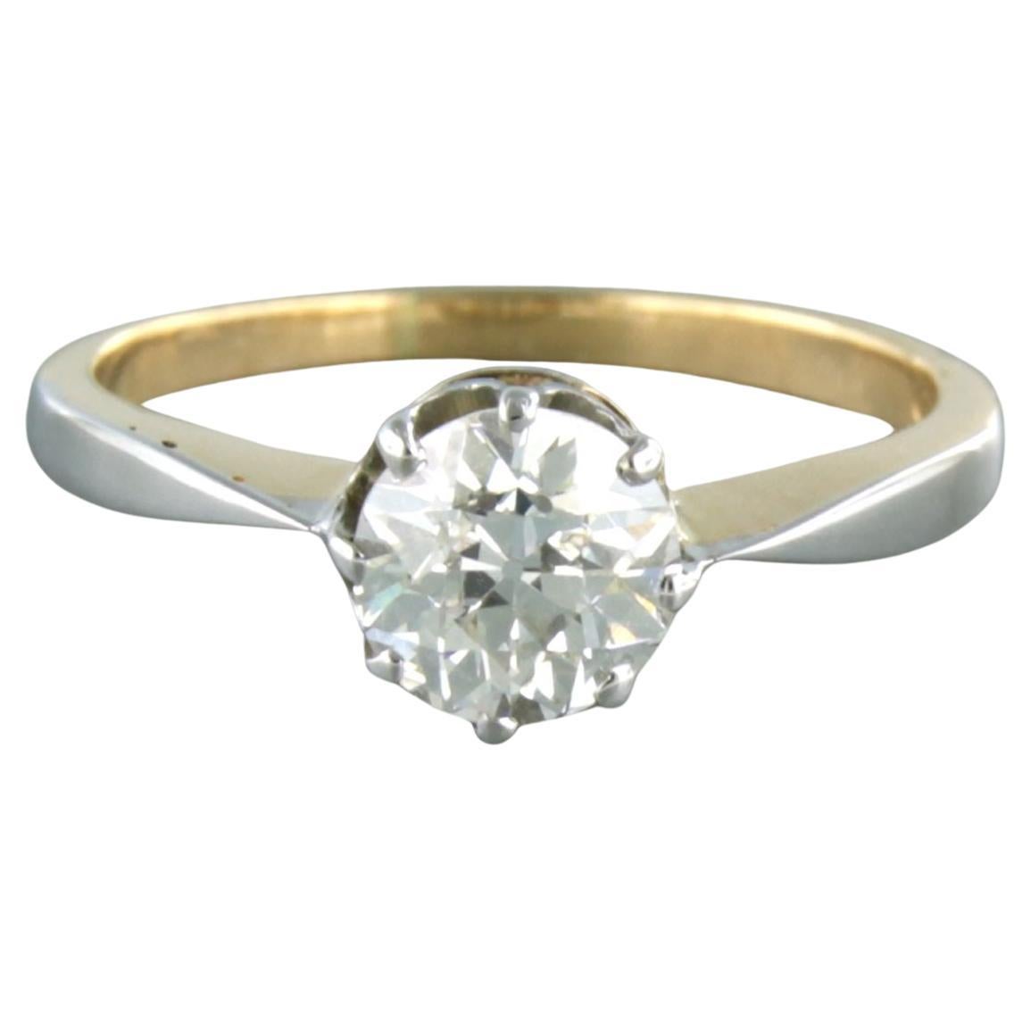 Solitaire ring set with old mine cut diamond up to 1.00ct 14k bicolour gold For Sale