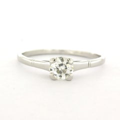 Solitaire ring with old mine cut diamond up to 0.50ct 14k white gold 1.9 grams