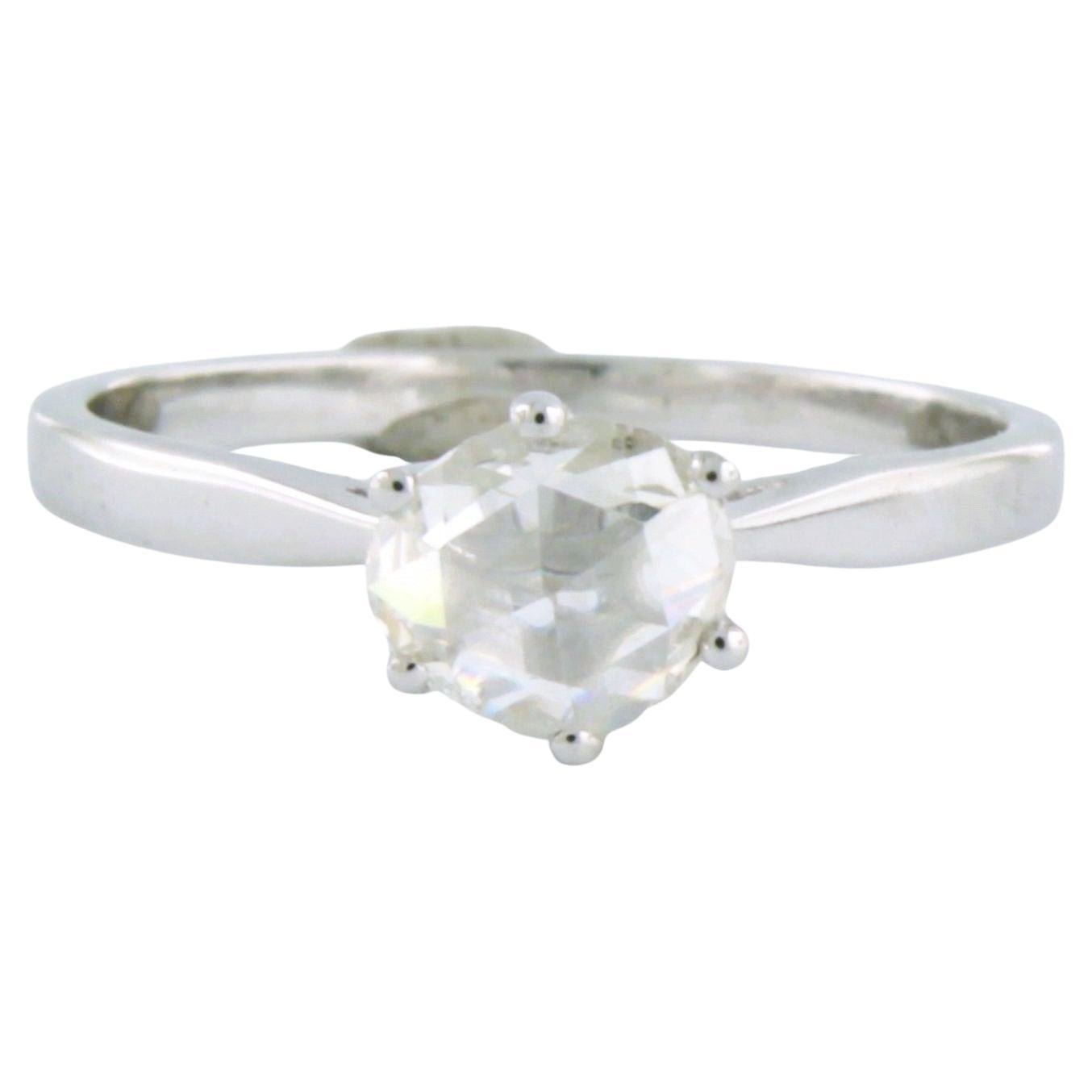 Solitaire ring with rose cut diamond up to 0.60ct - 2.3 gram - 14k white gold