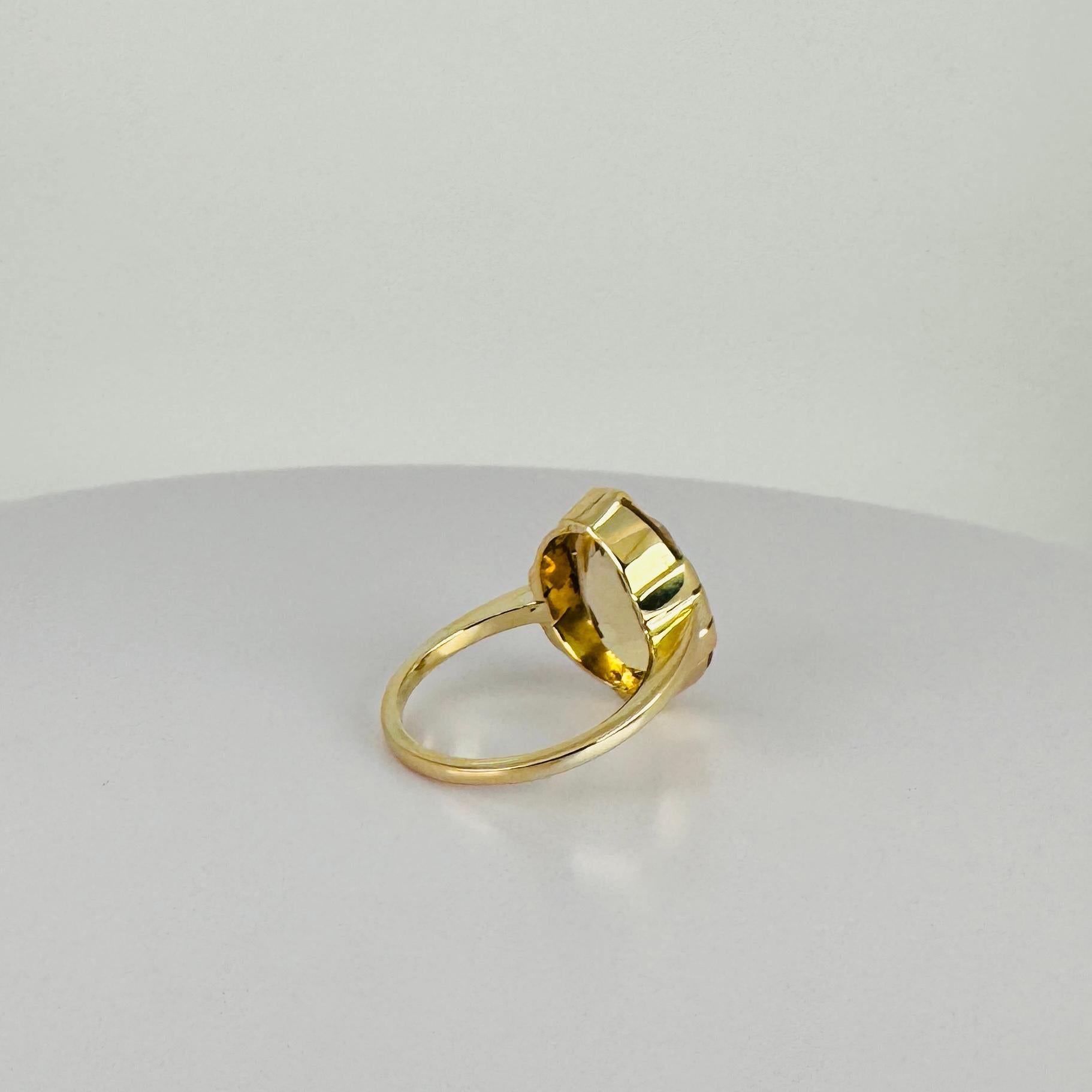 Solitaire Ring Yellow Gold 14k with Oval faceted citrine 3.5 carat en vente 2