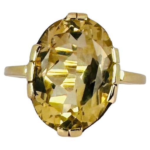 Solitaire Ring Yellow Gold 14k with Oval faceted citrine 3.5 carat