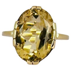 Solitaire Ring Yellow Gold 14k with Oval faceted citrine 3.5 carat
