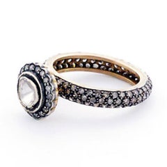 Solitaire Rose Cut Diamond Ring with Pave Diamond Band in Gold and Silver