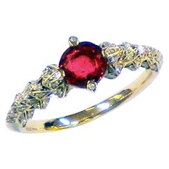 Solitaire Rose Gold 18 Karat Diamond Ring with Red Spinel