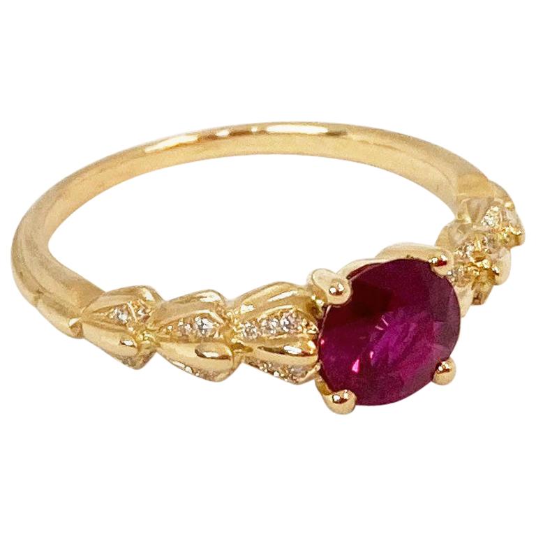 Solitaire Rose Gold 18 Karat Diamond Ring with Ruby For Sale