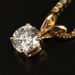 Solitaire Round Diamonds Gold Pendant Necklace, 18K Gold