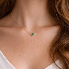 Solitaire Round Emerald 14K (or 18k upon request) Yellow Gold Necklace