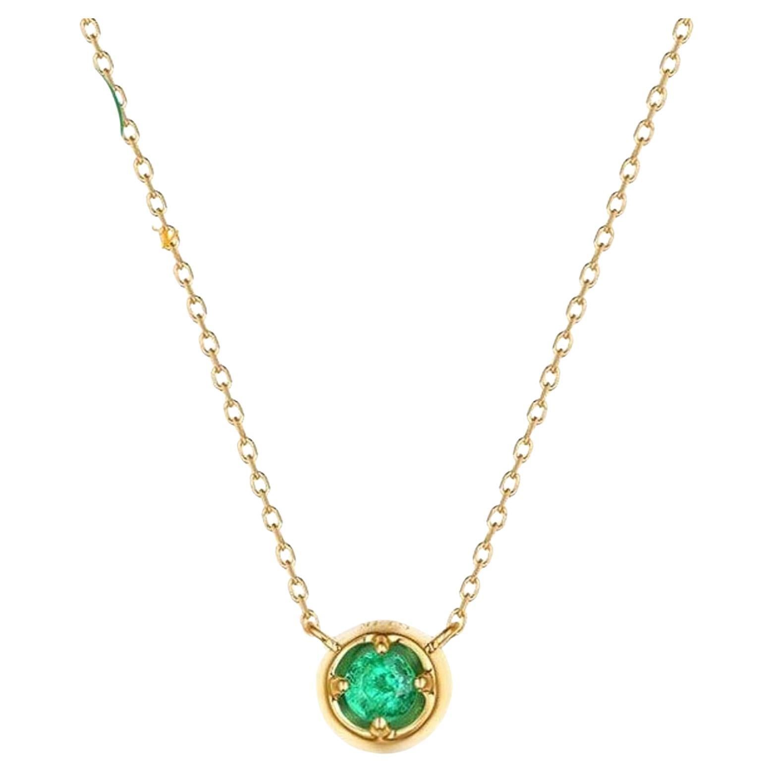 Solitaire Round Emerald 14K Yellow Gold Necklace