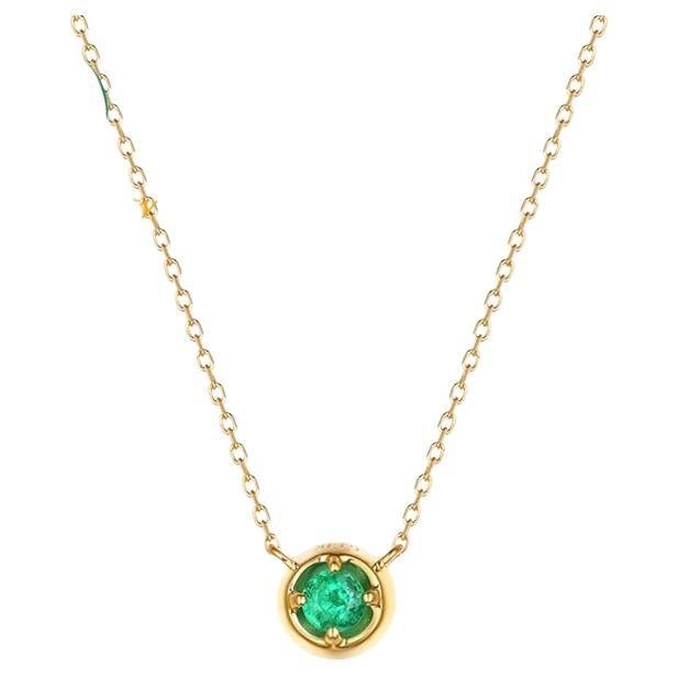 Solitaire Round Emerald 14K Yellow Gold Necklace