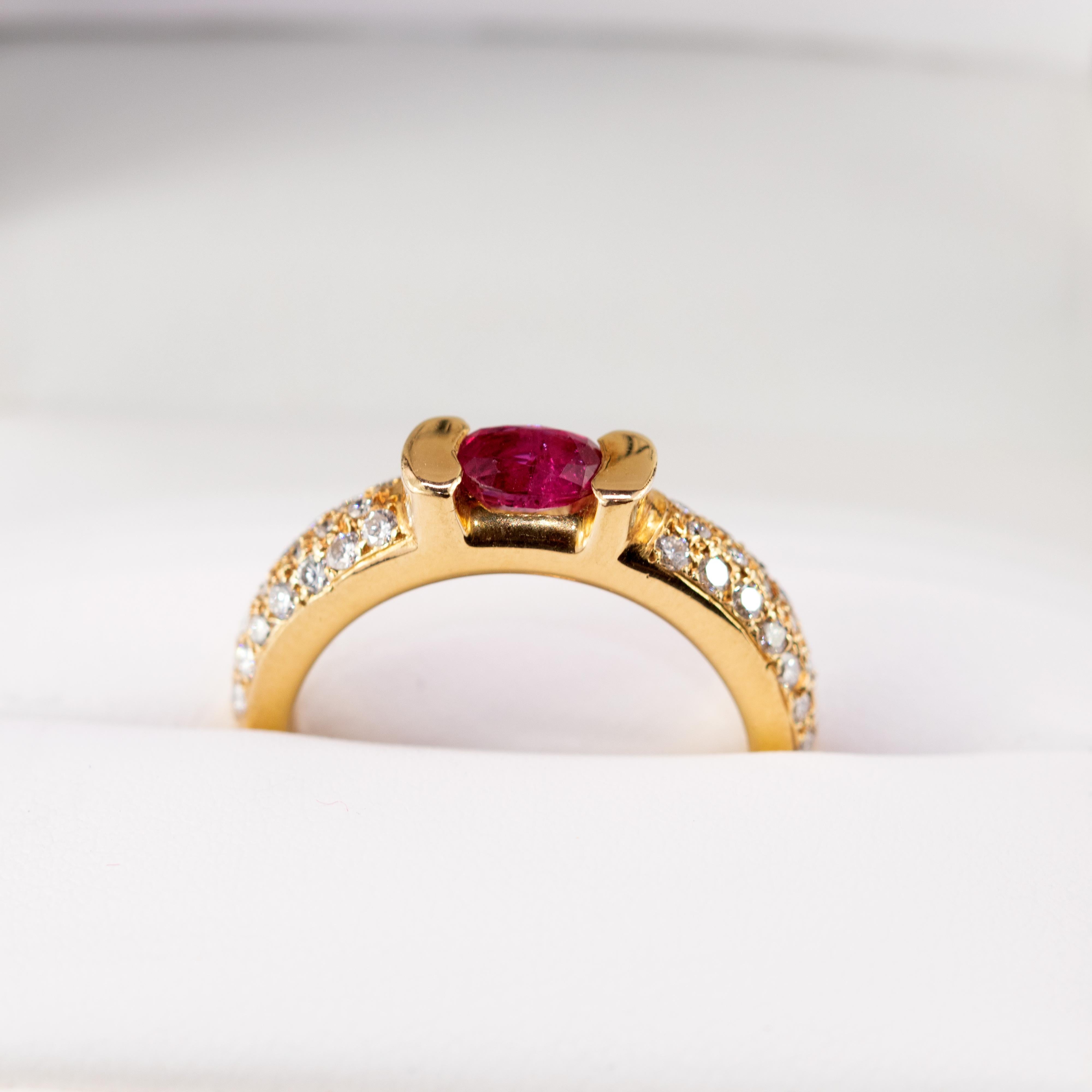 Solitaire Ruby Diamond 18 Karat Yellow Gold Cabochon Cocktail Legacy Love Ring 4