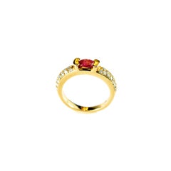 Solitaire Ruby Diamond 18 Karat Yellow Gold Cabochon Cocktail Legacy Love Ring