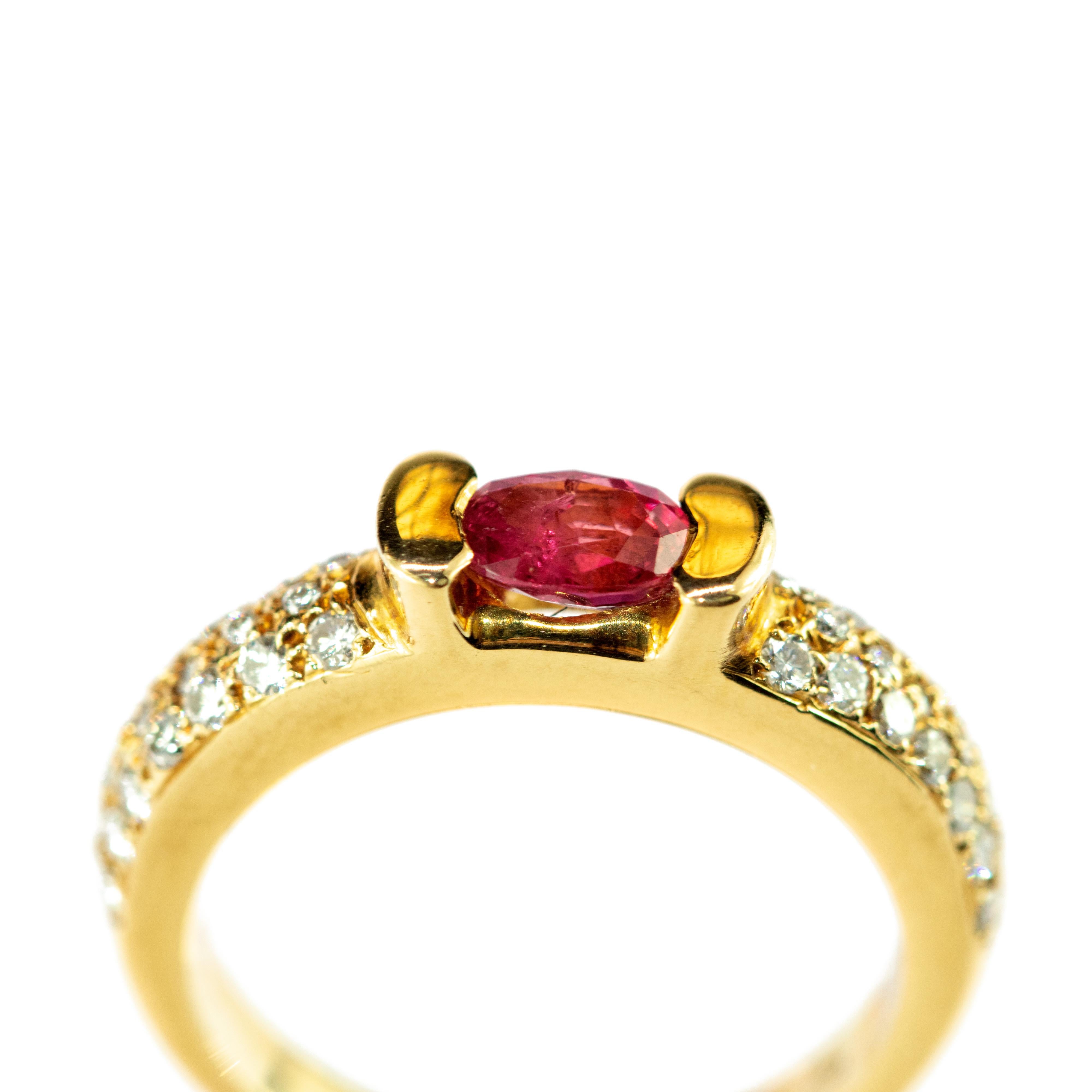 Solitaire Ruby Diamond 18 Karat Yellow Gold Cabochon Cocktail Legacy Love Ring 1