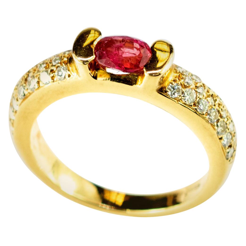 Solitaire Ruby Diamond 18 Karat Yellow Gold Cabochon Cocktail Legacy Love Ring