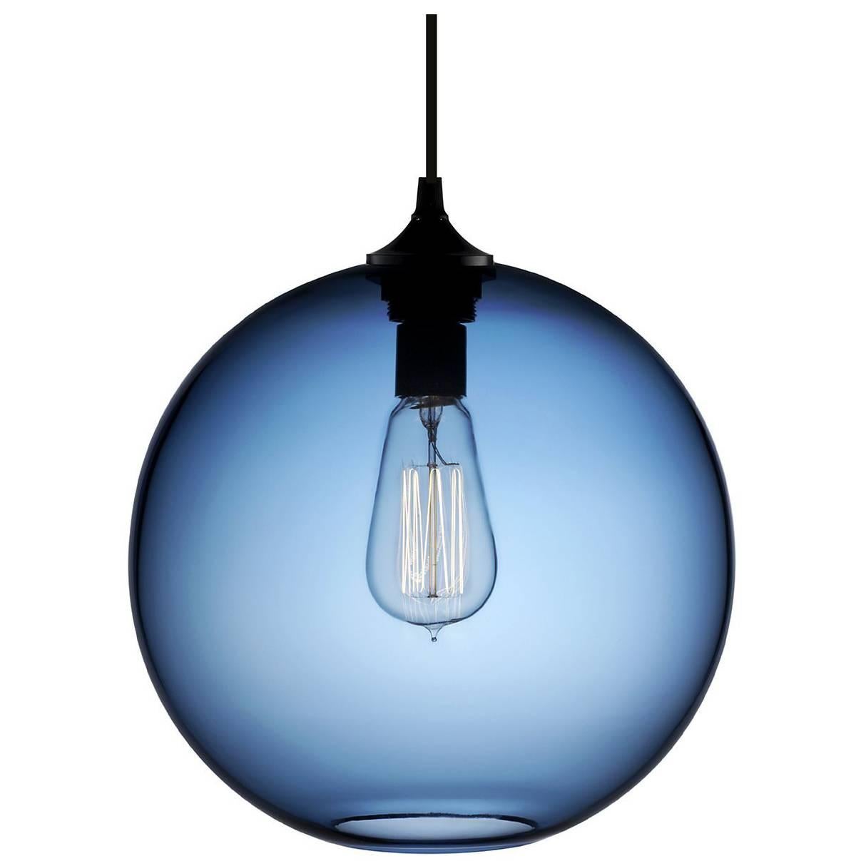 Solitaire Sapphire Handblown Modern Glass Pendant Light, Made in the USA For Sale