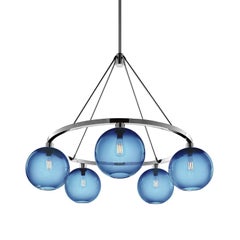 Solitaire Sapphire Handblown Modern Glass Polished Nickel Chandelier Light