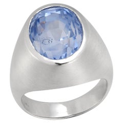 Solitaire Sapphire Matte White Gold Ring
