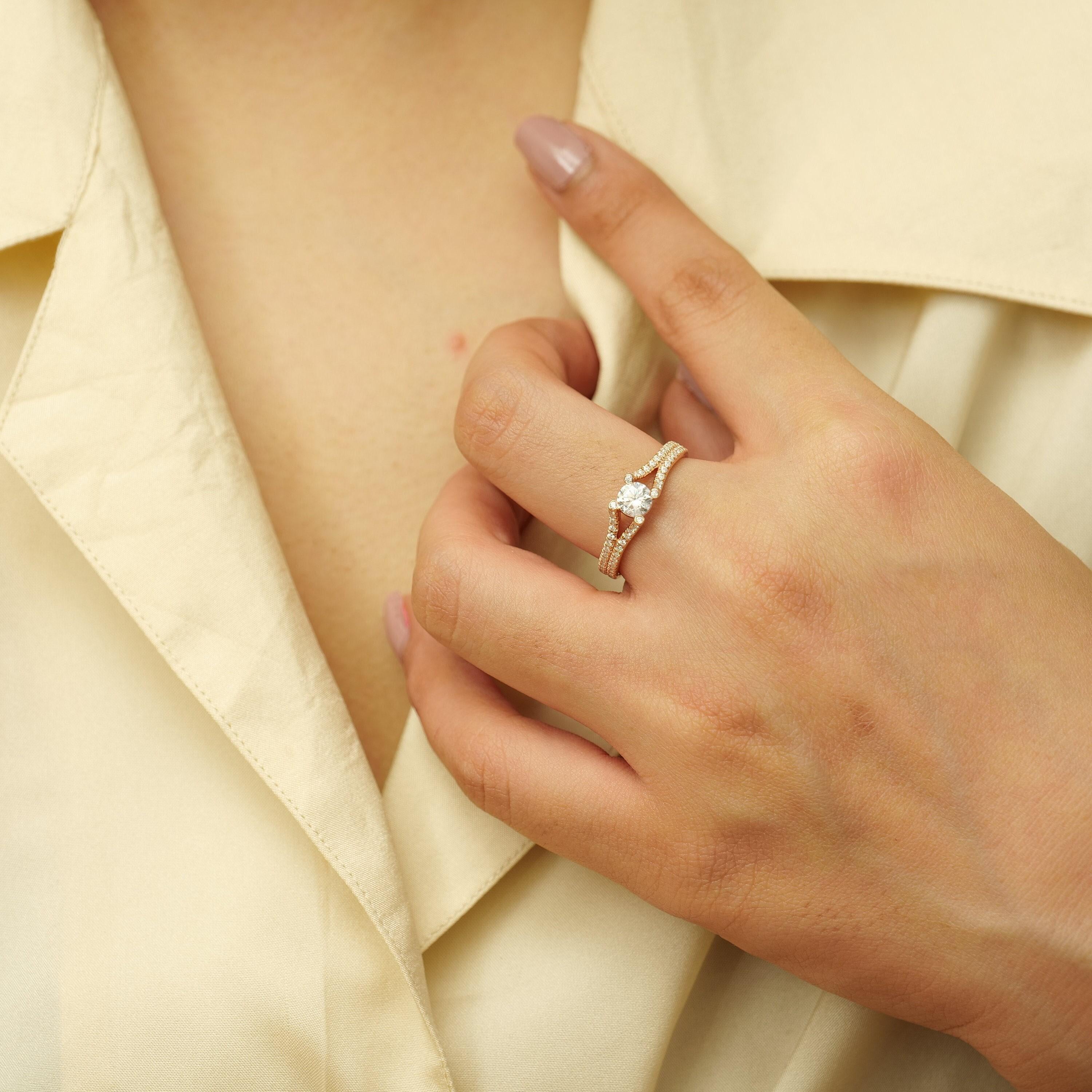 Solitaire Split Shank Natural Diamond Promise Rin… - image 3