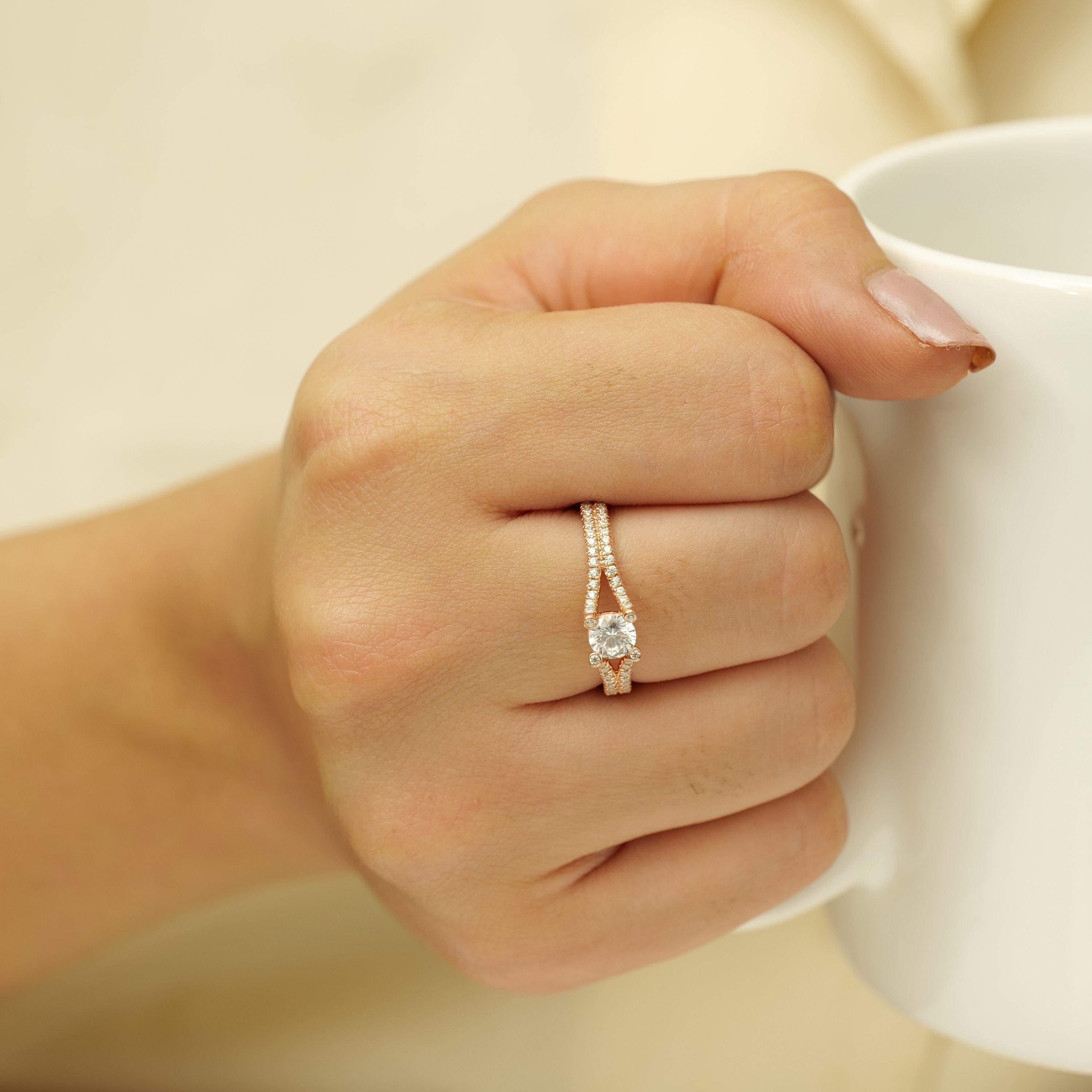 Solitaire Split Shank Natural Diamond Promise Rin… - image 4