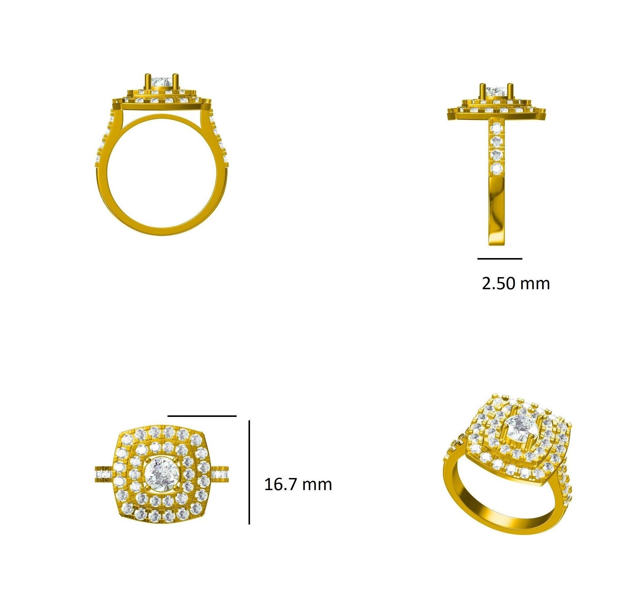 Bague solitaire en or massif 14K avec halo de diamants naturels de forme carrée (certifié) Pour femmes en vente