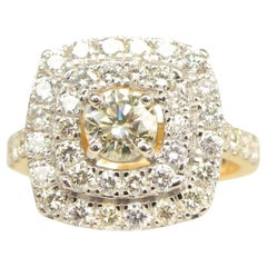 Anello aureola con diamante naturale quadrato solitario in oro massiccio 14K (certificato)