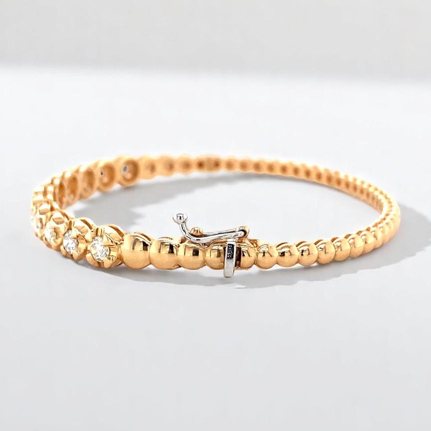Taglio rotondo Braccialetto solitario impilabile in oro massiccio 14K (certificato) in vendita