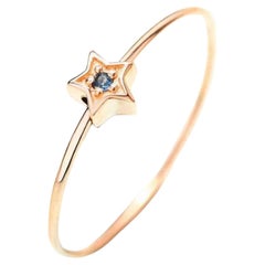 Solitaire Star Round Blue Sapphire 14K Rose Gold Ring