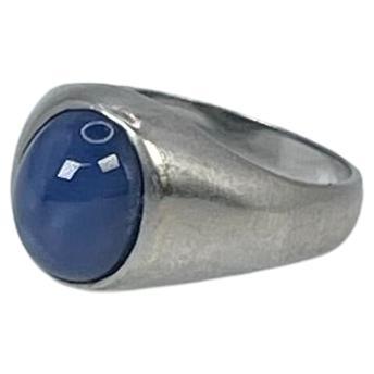 Solitaire Star Sapphire Ring 14Kt White Gold Unisex