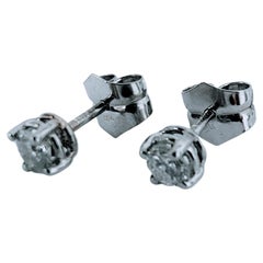 Solitaire Stud Earrings Diamond 0.46 Ctw. Brilliant Cut White Gold 18 Karat