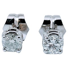 Solitaire Stud Earrings Diamond 0.46 Ctw. Brilliant Cut White Gold 18 Karat