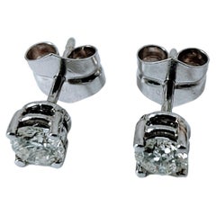 Solitaire Stud Earrings Diamond 0.60 Ctw. Brilliant Cut White Gold 18 Karat