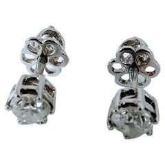 Solitaire Stud Earrings Diamond 0.80 Ctw. Brilliant Cut White Gold 18 Karat