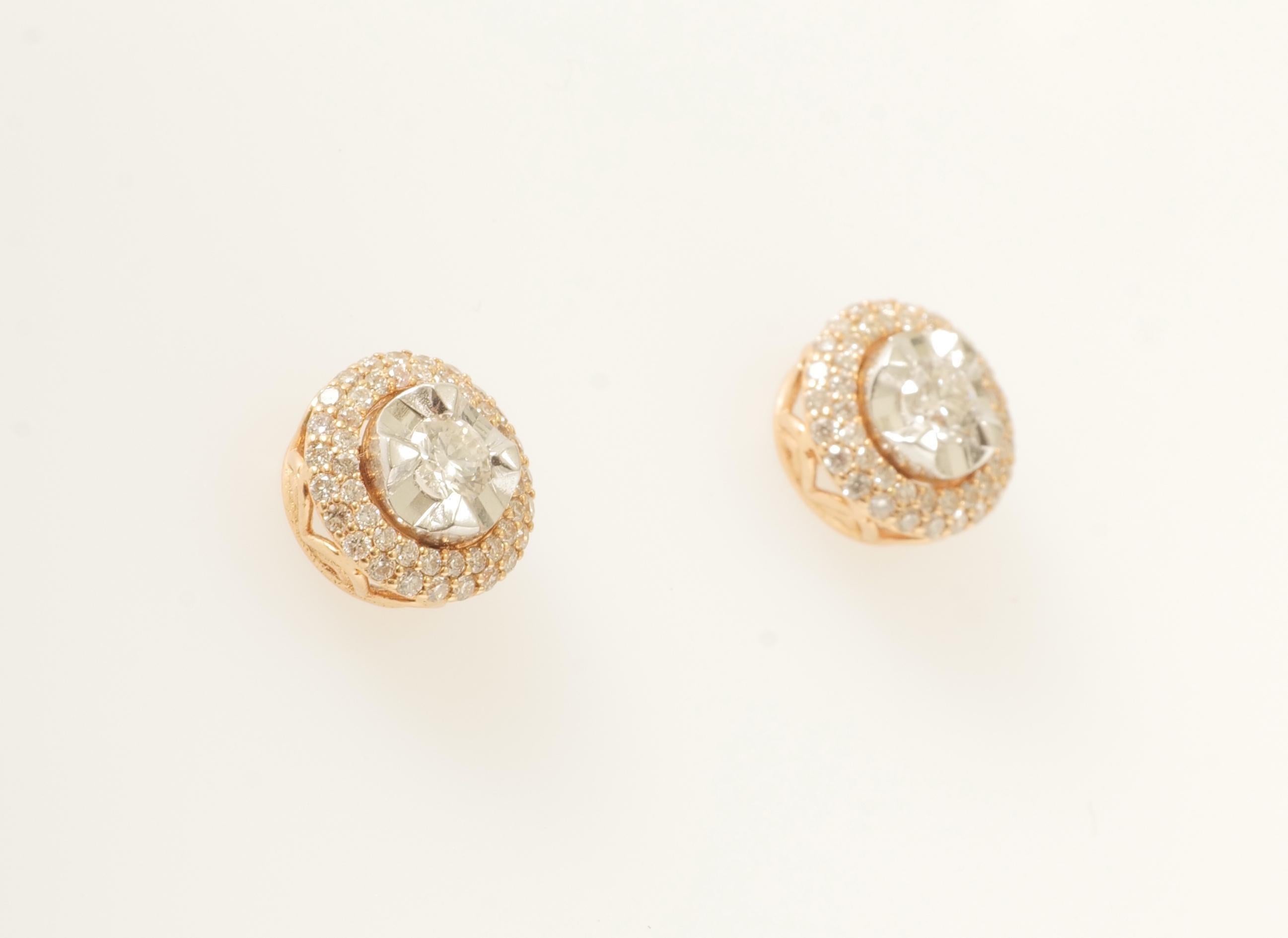 Solitär-Ohrstecker aus 14k massivem Gold (zertifiziert) (Rundschliff) im Angebot