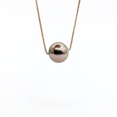 Collana di perle tahitiane solitarie in oro rosa 10k
