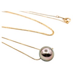 Collana di perle tahitiane solitarie in oro rosa 10k