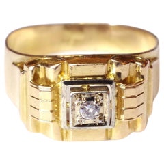 Retro Solitaire Tank Ring in Yellow Gold 18 Karat and Platinum