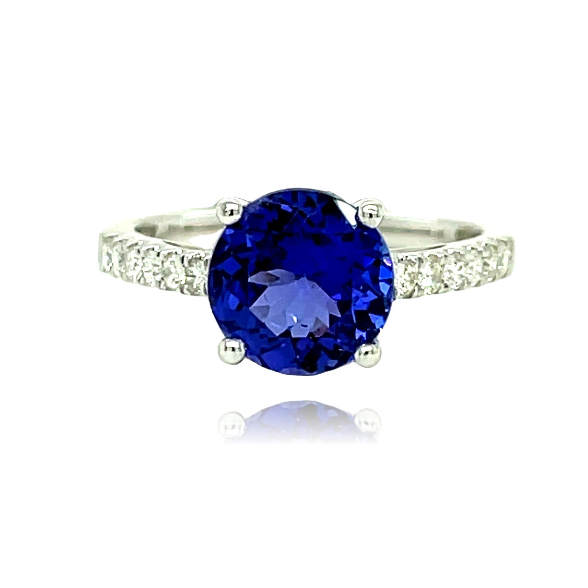This stunning ring has a deep blue AAA quality solitaire Tanzanite with sparkling diamonds on the shank and is set in 18K white gold. It comes in a beautiful box ready for the perfect gift!

18KW:            3.30 gms
Tanz wt:         2.37 cts
Tanz