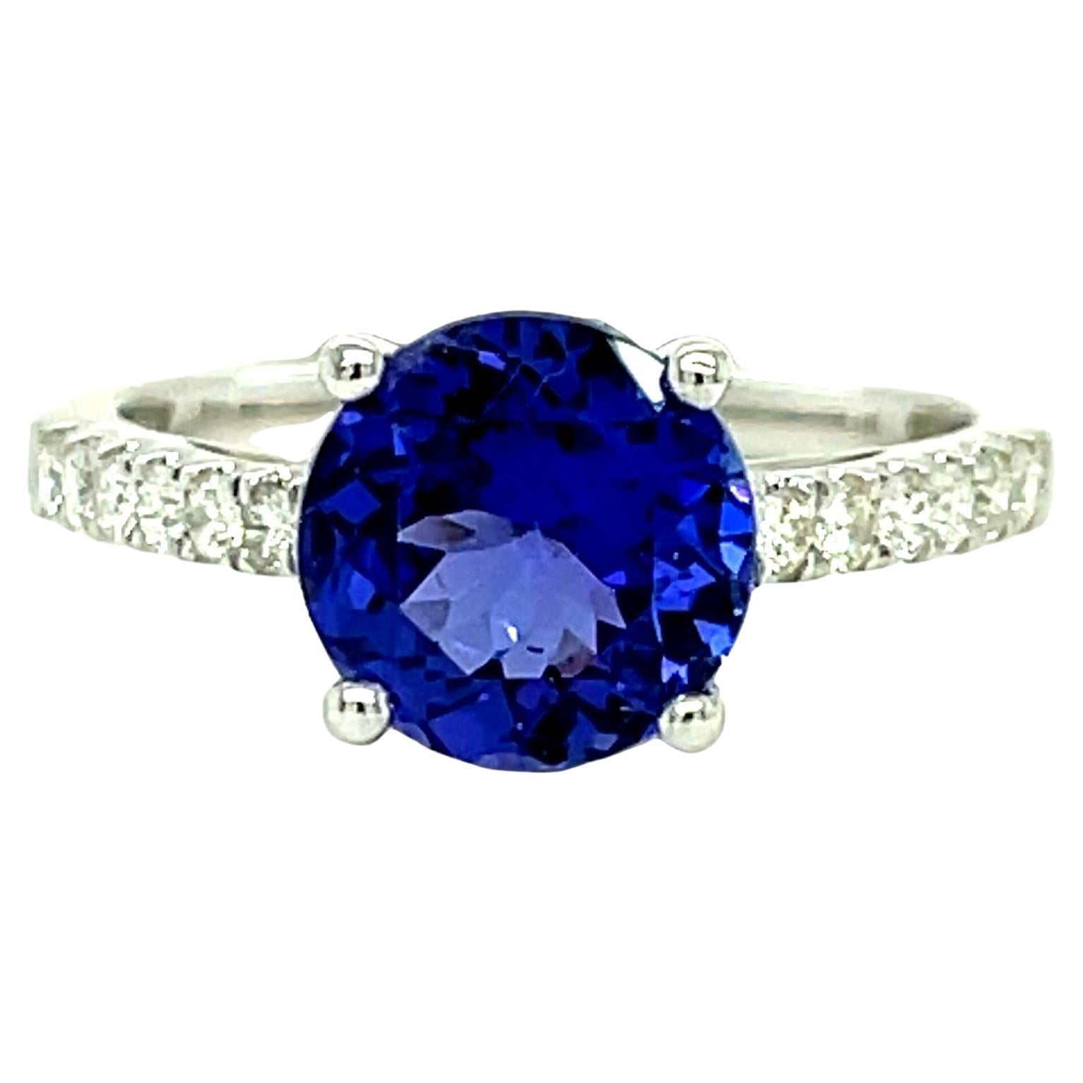 Bague solitaire AAA en or blanc 18 carats avec tanzanite et diamants 