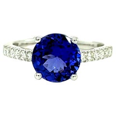 AAA Solitaire Tanzanite and Diamond Ring in 18K White Gold 