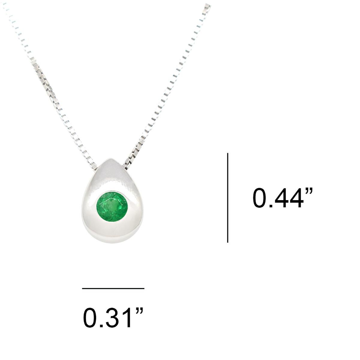 Solitaire Tear Drop Emerald Necklace in White Gold Bezel Set Colombian Emerald In New Condition For Sale In Bradenton, FL